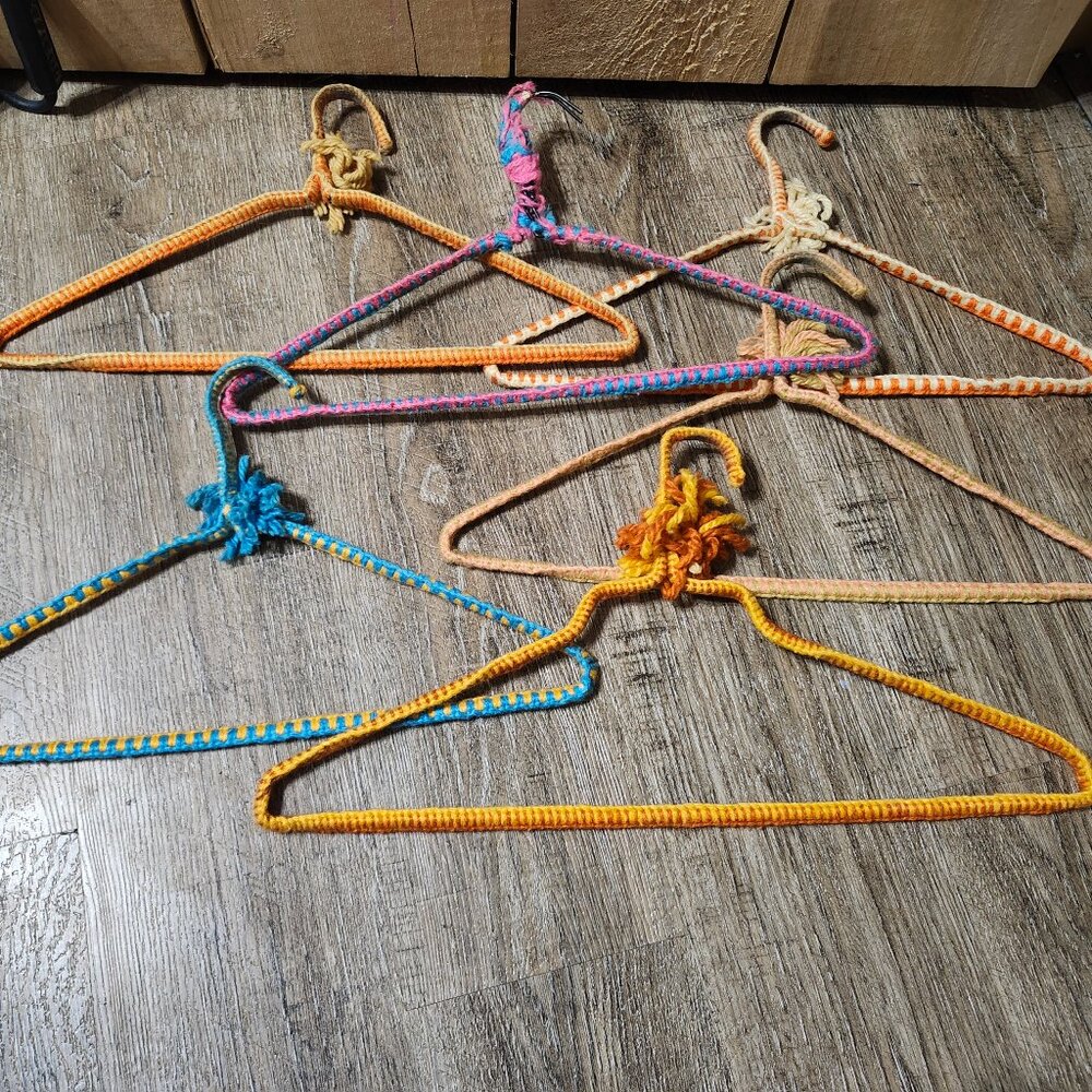 Six Yarn covered double wired hangers for durabilty